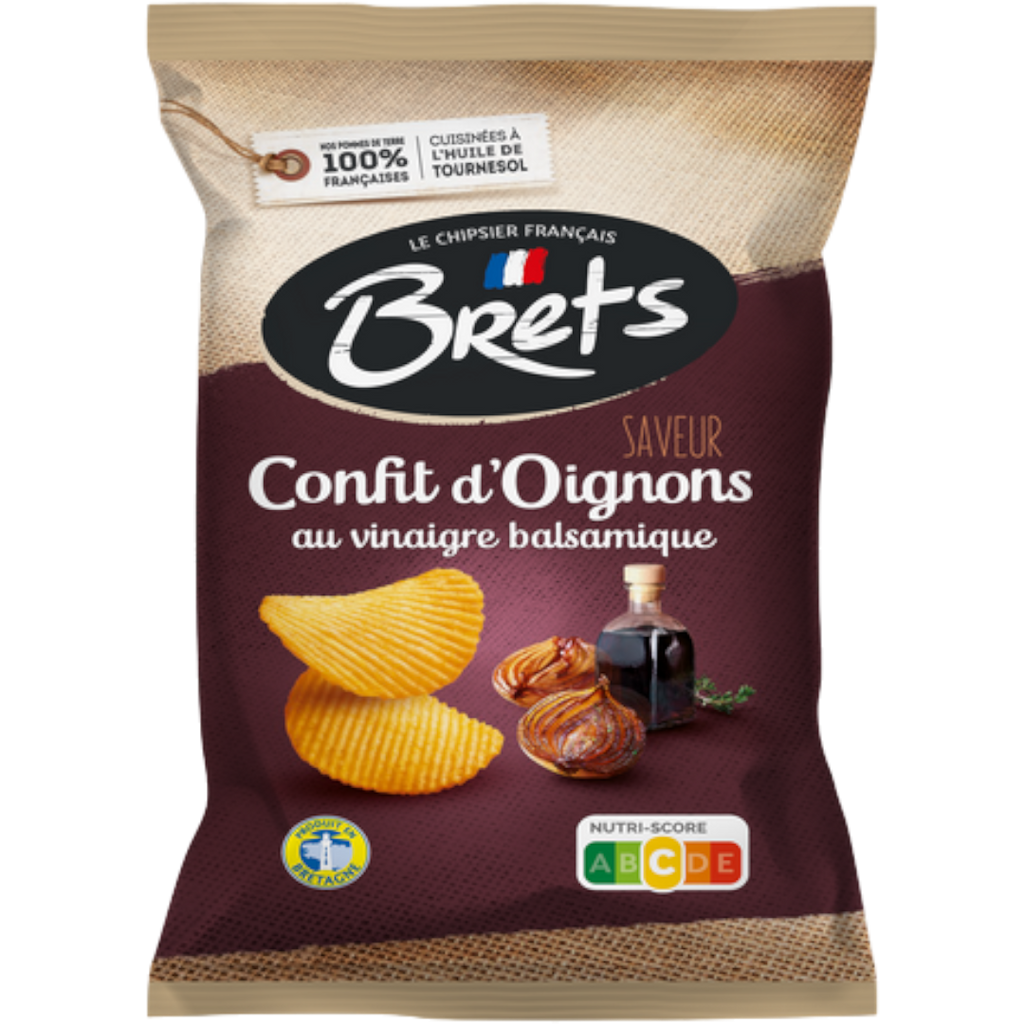 Bret's Onions Confit & Balsamic Vinegar Flavour Wavy Potato Crisps Share Bag (France) - 4.4oz (125g)