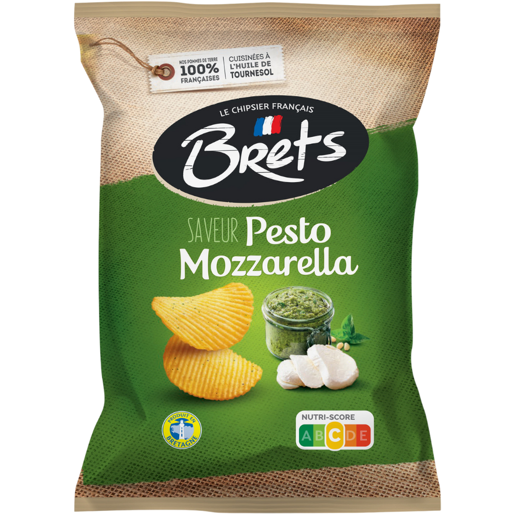 Bret's Pesto & Mozzarella Flavour Wavy Potato Crisps Share Bag (France) - 4.4oz (125g)