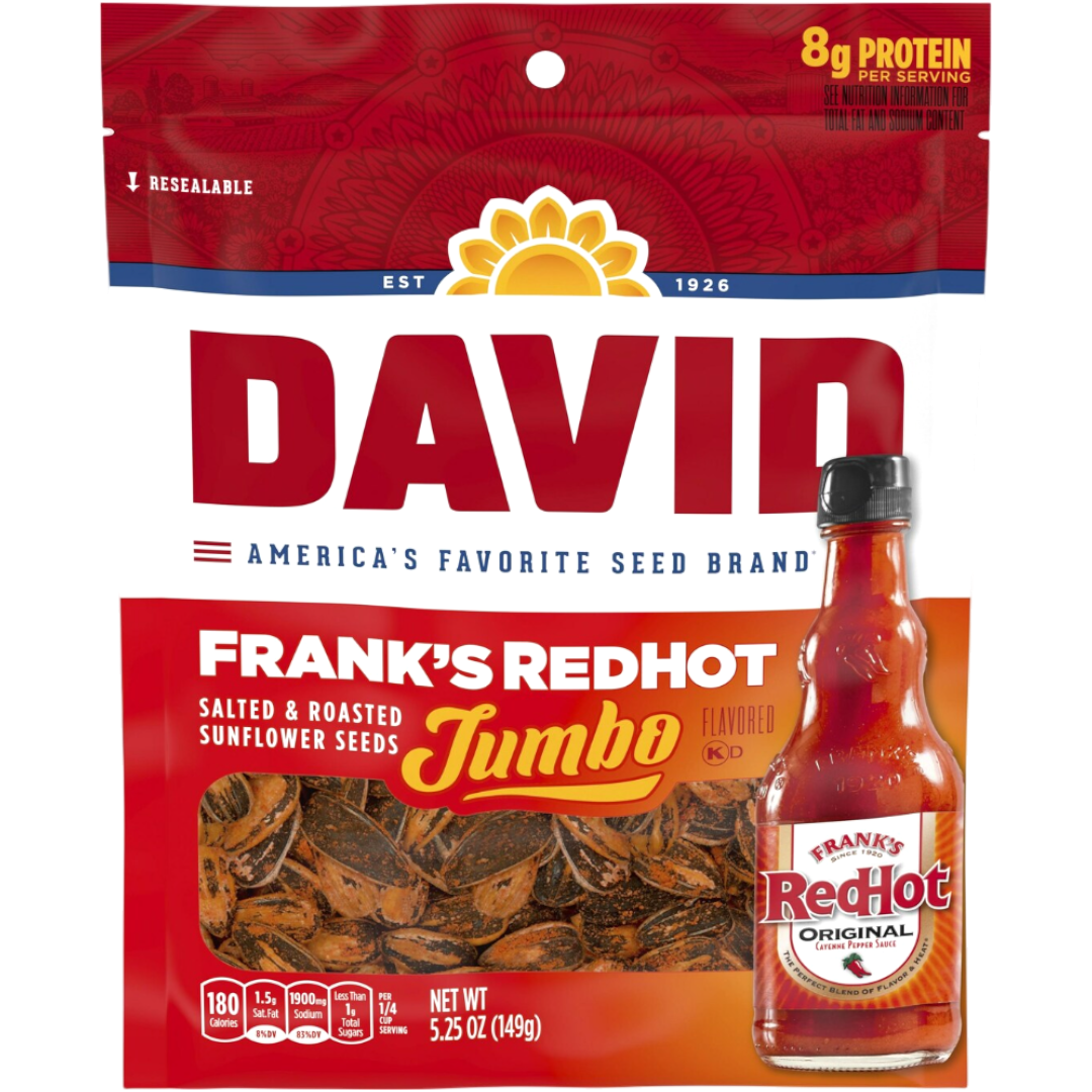 David's Jumbo Sunflower Seeds Frank's Red Hot Sauce Flavour - 5.25oz (149g)