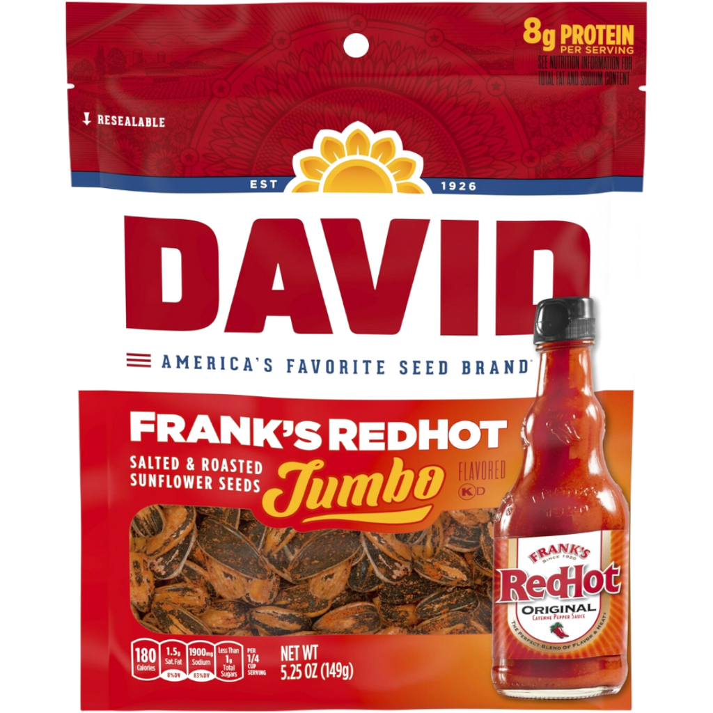 David's Jumbo Sunflower Seeds Frank's Red Hot Sauce Flavour - 5.25oz (149g)