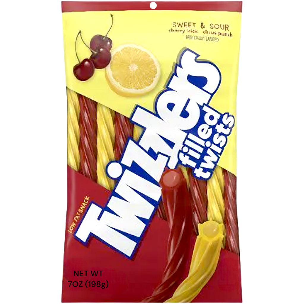 Twizzlers Sweet & Sour Cherry Kick & Citrus Punch Filled Twists Peg Bag - 7oz (198g)