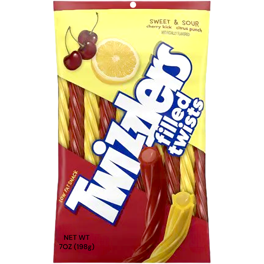 Twizzlers Sweet & Sour Cherry Kick & Citrus Punch Filled Twists Peg Ba ...