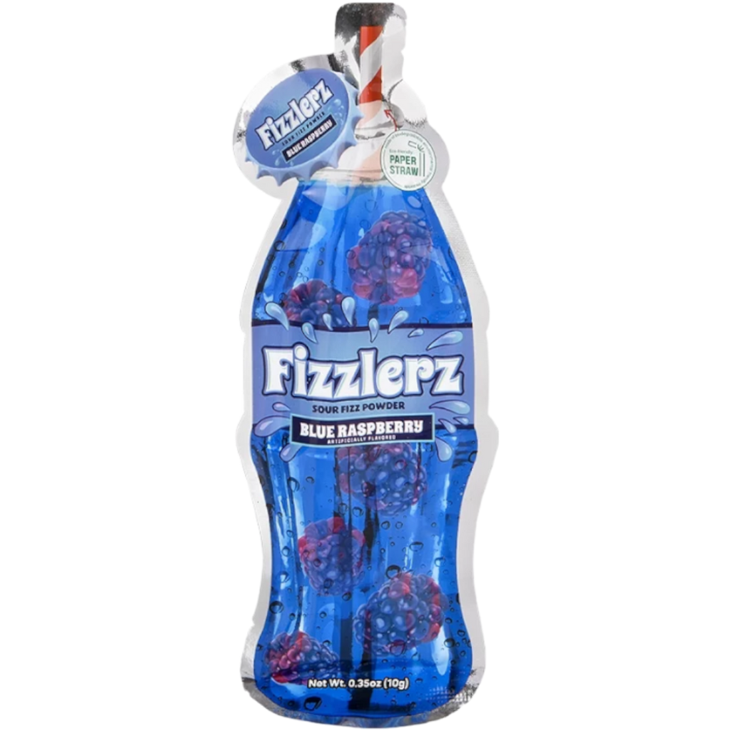 Fizzlerz Straw Sucker Sour Fizz Powder Blue Raspberry Flavour  - 0.35oz (10g)