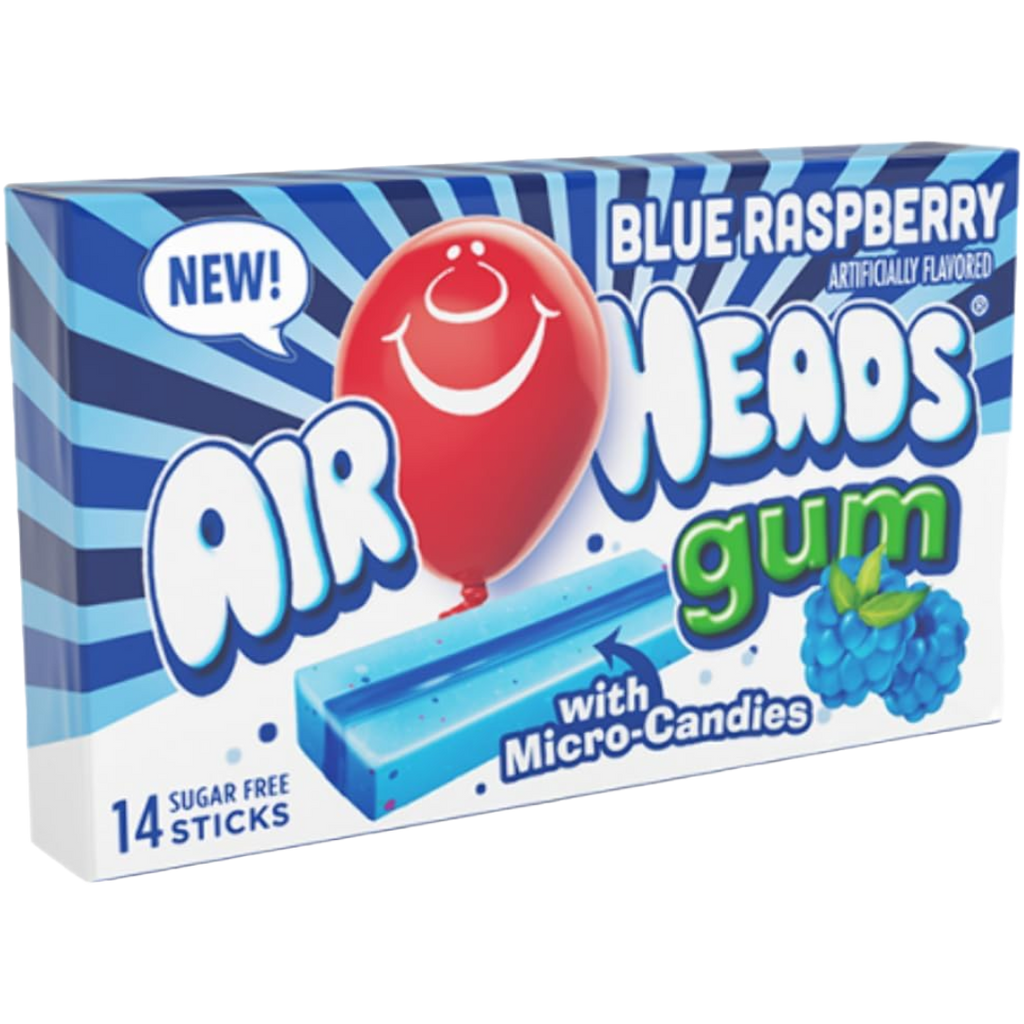Airheads Blue Raspberry Sugar Free Gum with Micro Candies - 14 Stick Pack