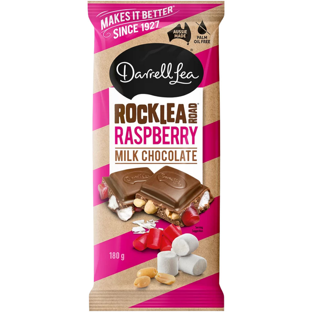 Darrell Lea Rocklea Road Raspberry Milk Chocolate Block (Australia) - 6.3oz (180g)