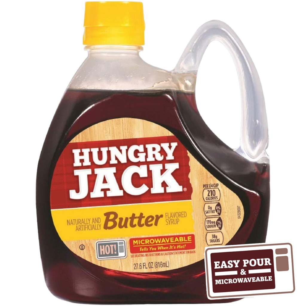 Hungry Jack Butter Flavoured Pancake Syrup Huge Microwaveable Bottle - 27.6fl.oz (816ml)