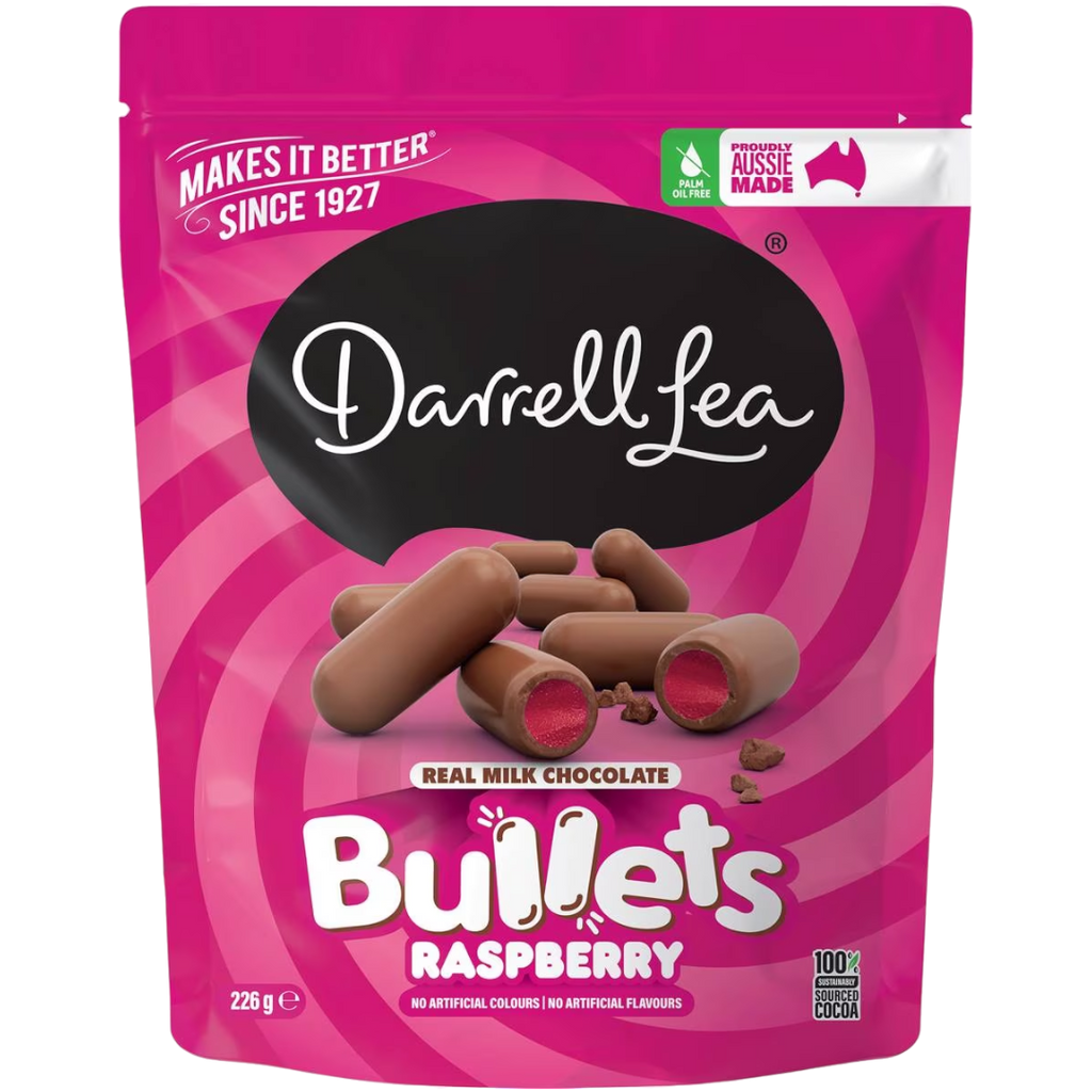 Darrell Lea Milk Chocolate Raspberry Bullets Share Bag (Australia) - 8oz (226g)