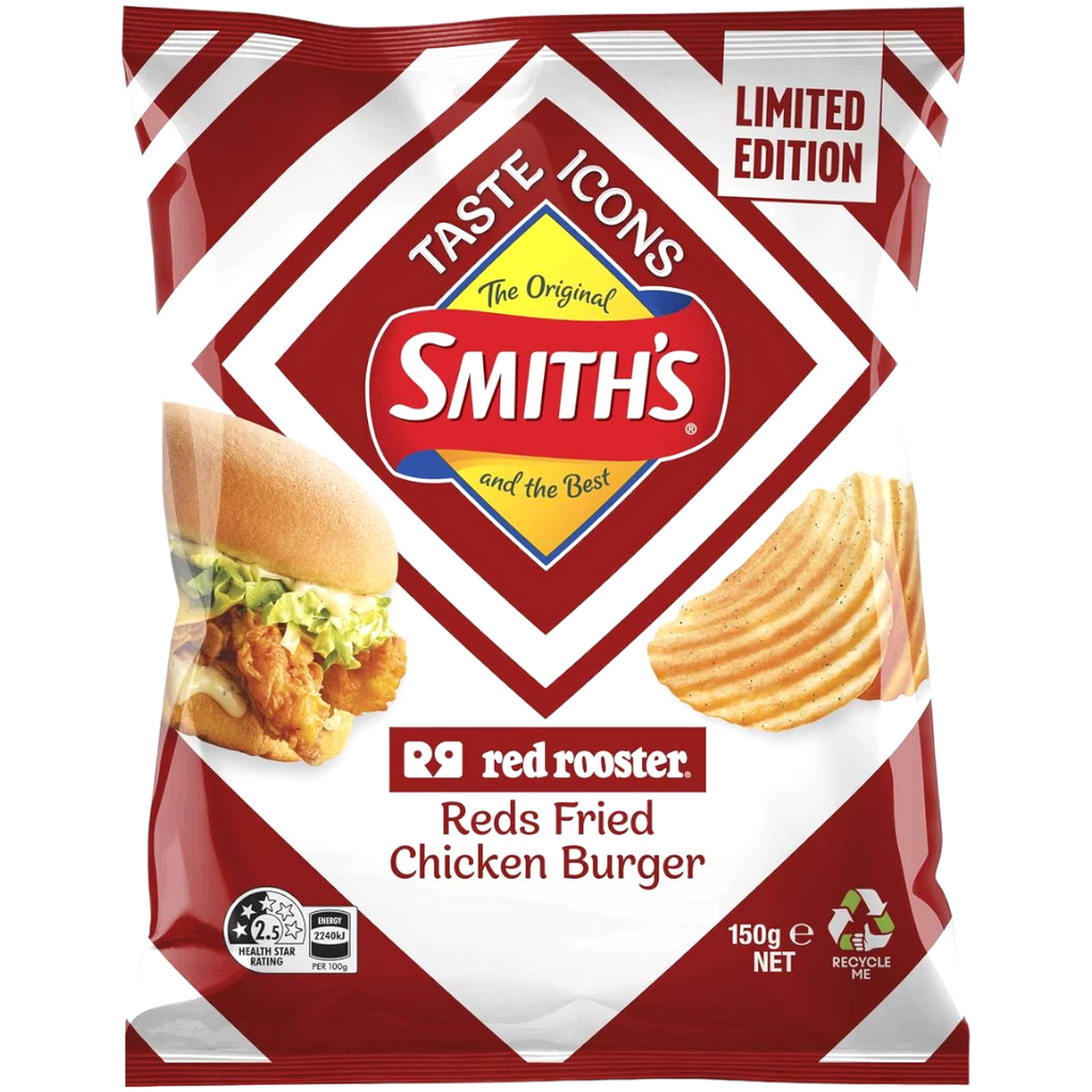 Smith's Red Rooster Reds Fried Chicken Burger Potato Chips Limited Edition (Australia) - 5.3oz (150g) BB 28/04/24