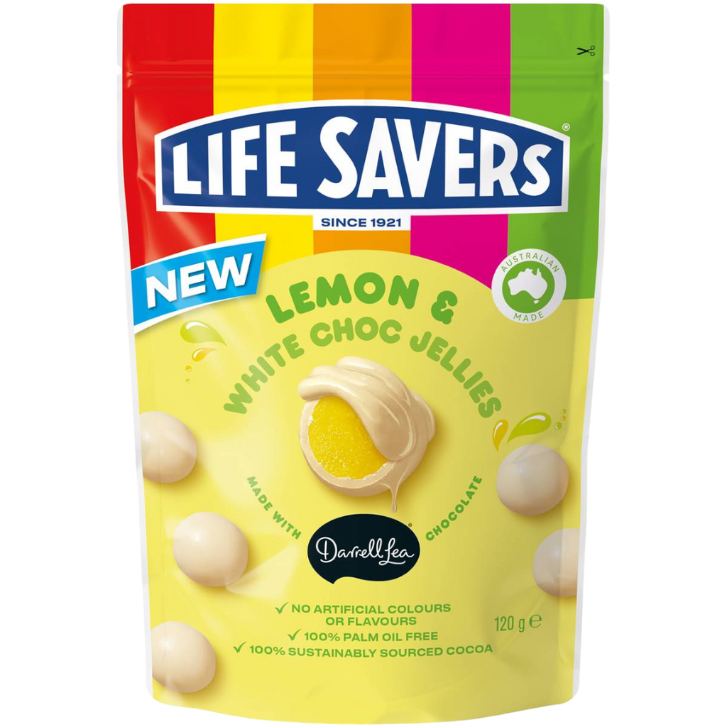 Darrell Lea Life Savers Lemon & White Choc Jellies Share Bag (Australia) - 4.2oz (120g)