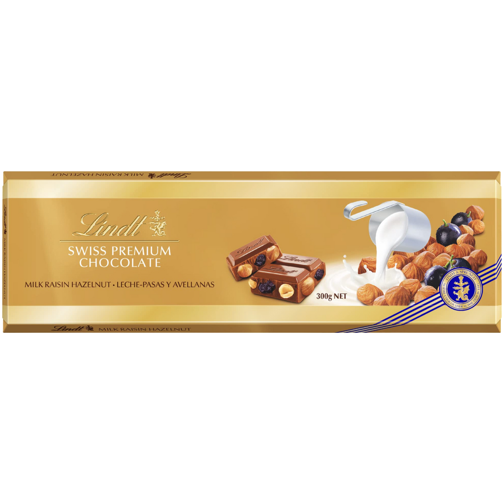 Lindt Gold Milk Hazelnut & Raisins Chocolate Block (Switzerland) - 10.6oz (300g)