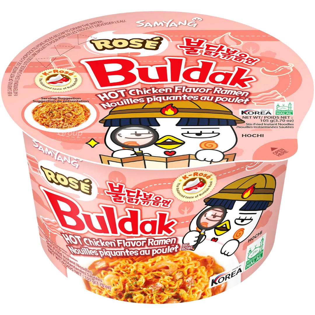 Samyang Buldak Rosé (Creamy Bacon Carbonara) Hot Chicken Flavour Ramen Big Bowl - 3.7oz (105g)