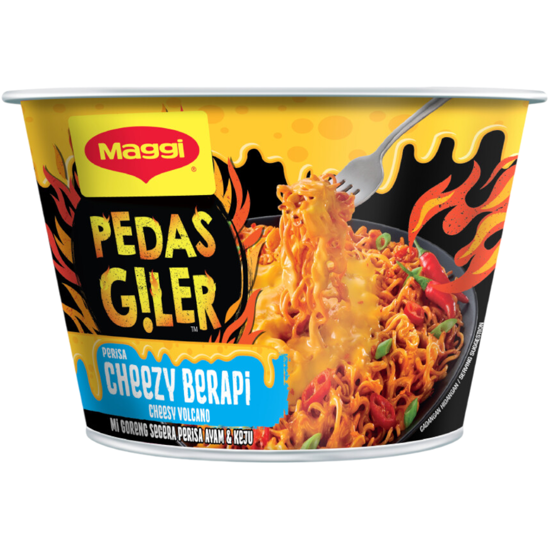 Maggi Crazy Spicy Pedas Giler Cheezy Berapi Instant Noodles Big Bowl - 3.46oz (98g)