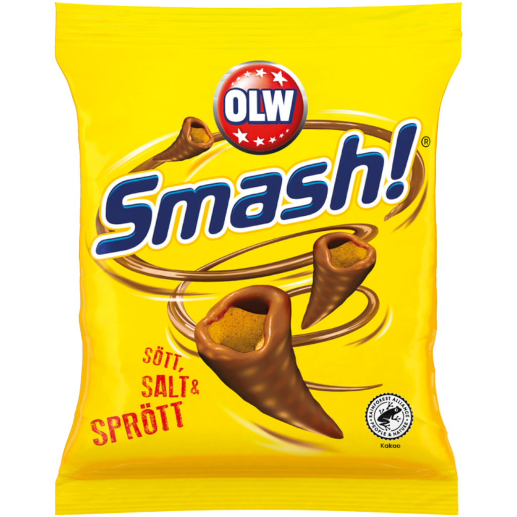 OLW Smash Chocolate Covered Bugle Corn Snacks (Sweden) - 3.52oz (100g)