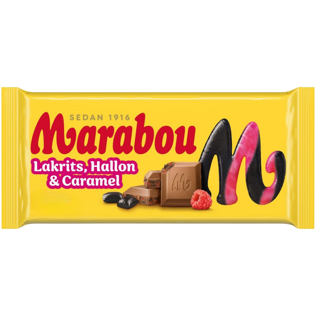 Marabou Lakrits, Hallon & Caramel (Liquorice, Raspberry & Caramel) Chocolate Block (Sweden) - 6.52oz (185g)