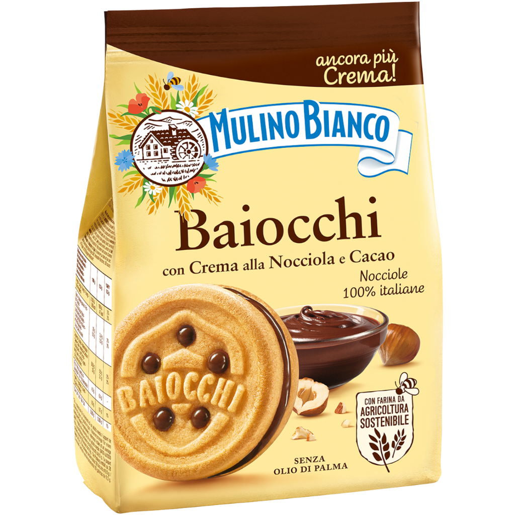 Mulino Bianco Baiocchi Hazelnut & Chocolate Creme Sandwich Biscuits (Italy) - 9.17oz (260g)