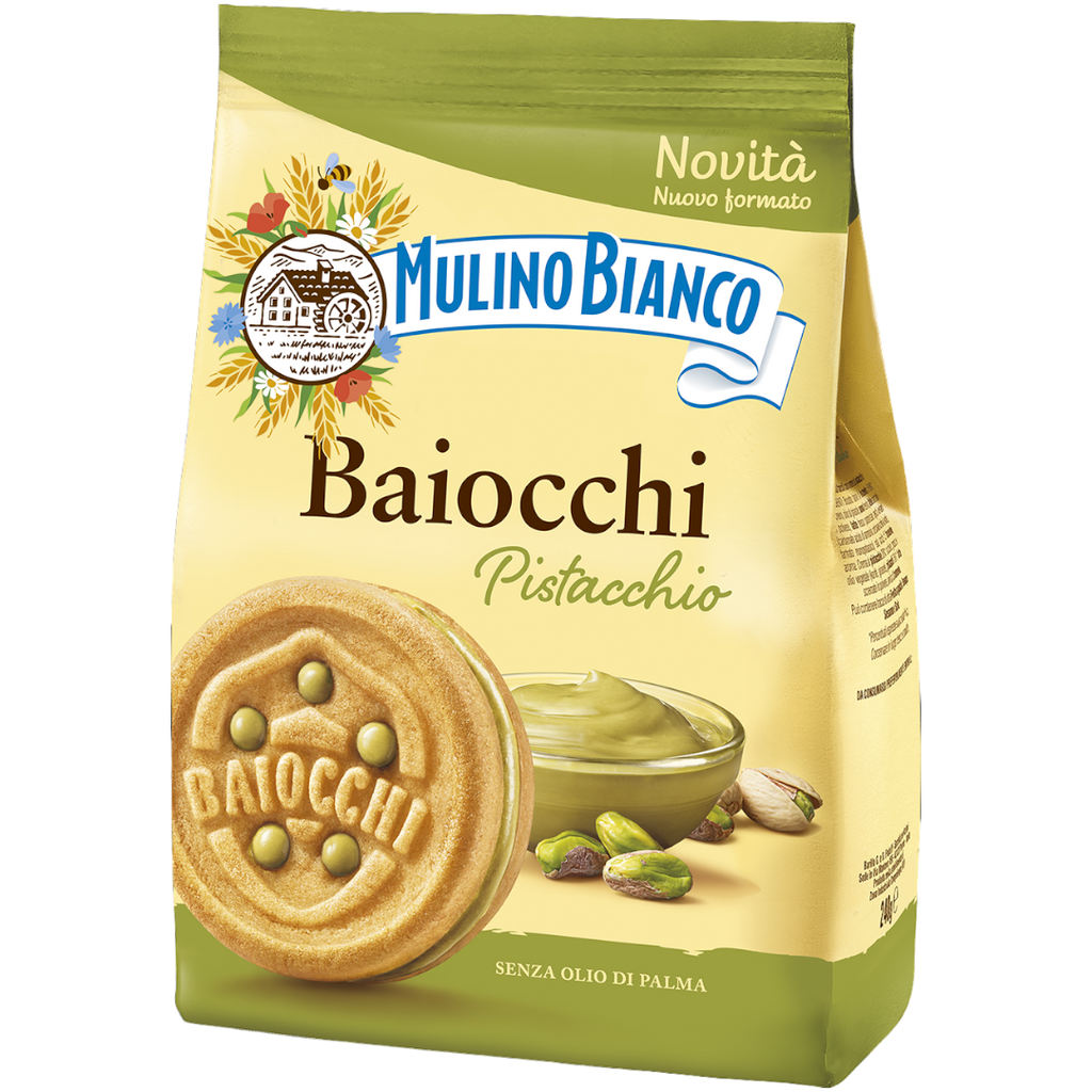 Mulino Bianco Baiocchi Pistachio Creme Sandwich Biscuits (Italy) - 8.47oz (240g)