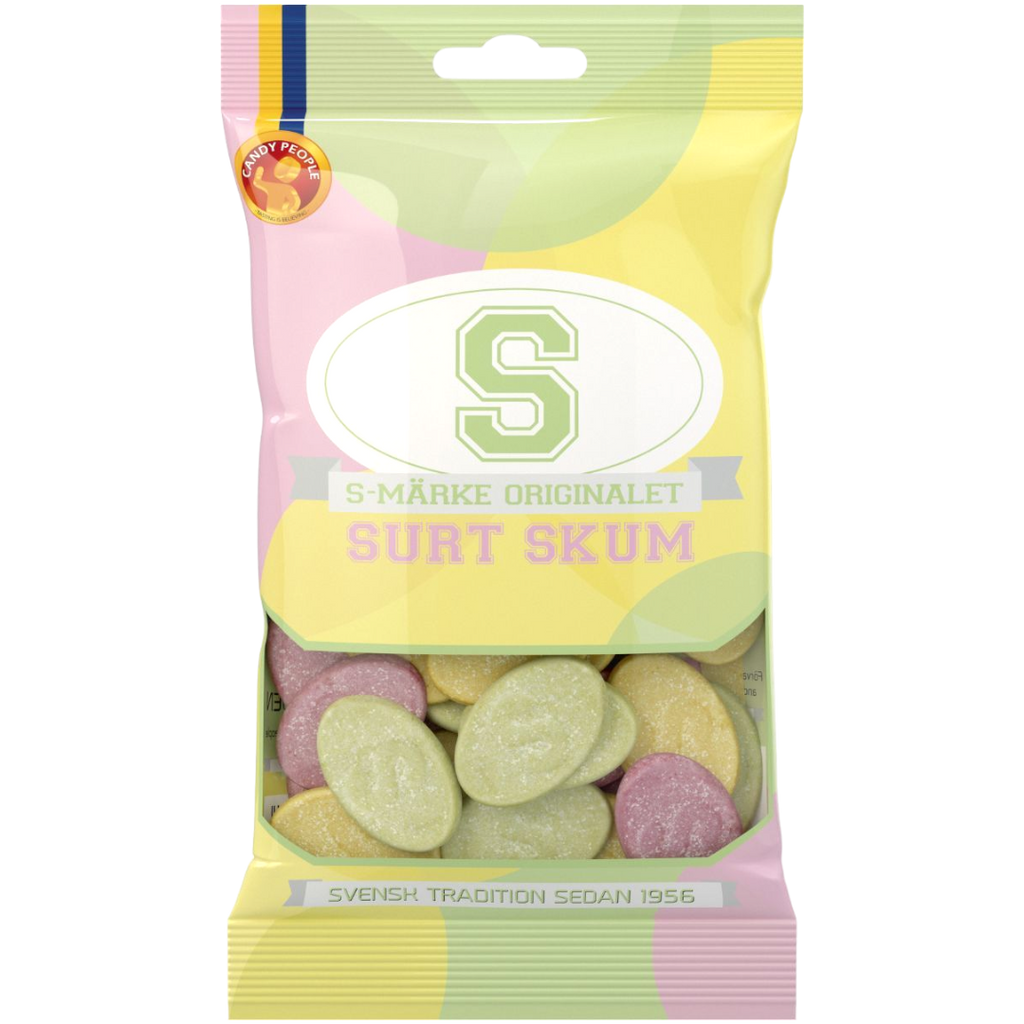 S-Märke Surt Skum (Sour Foam Ovals) Peg Bag (Sweden) - 2.47oz (70g)