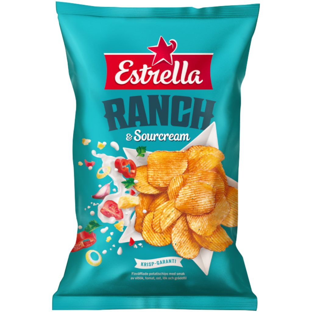 Estrella Ranch & Sour Cream Potato Chips Family Bag (Sweden) - 6.2oz (175g)