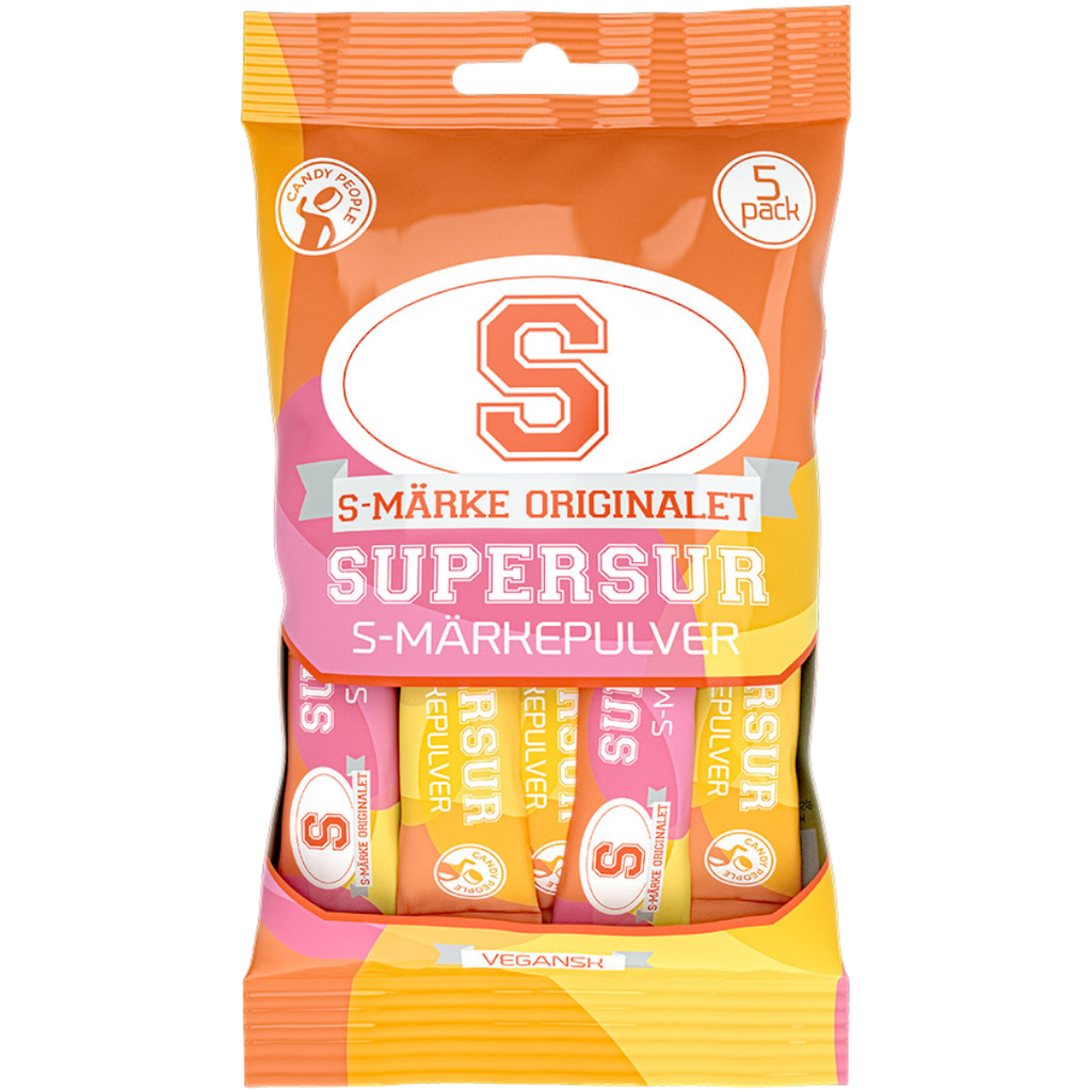 S-Märke Supersur Pulver Peg Bag (Super Sour Powder Sachets) (Swedish) - 5 Pack