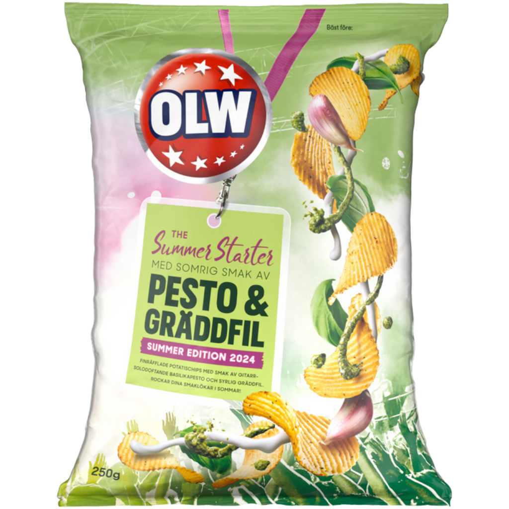 OLW Pesto & Sour Cream Flavoured Crisps Family Bag (Limited Edition) (Sweden) - 8.8oz (250g)