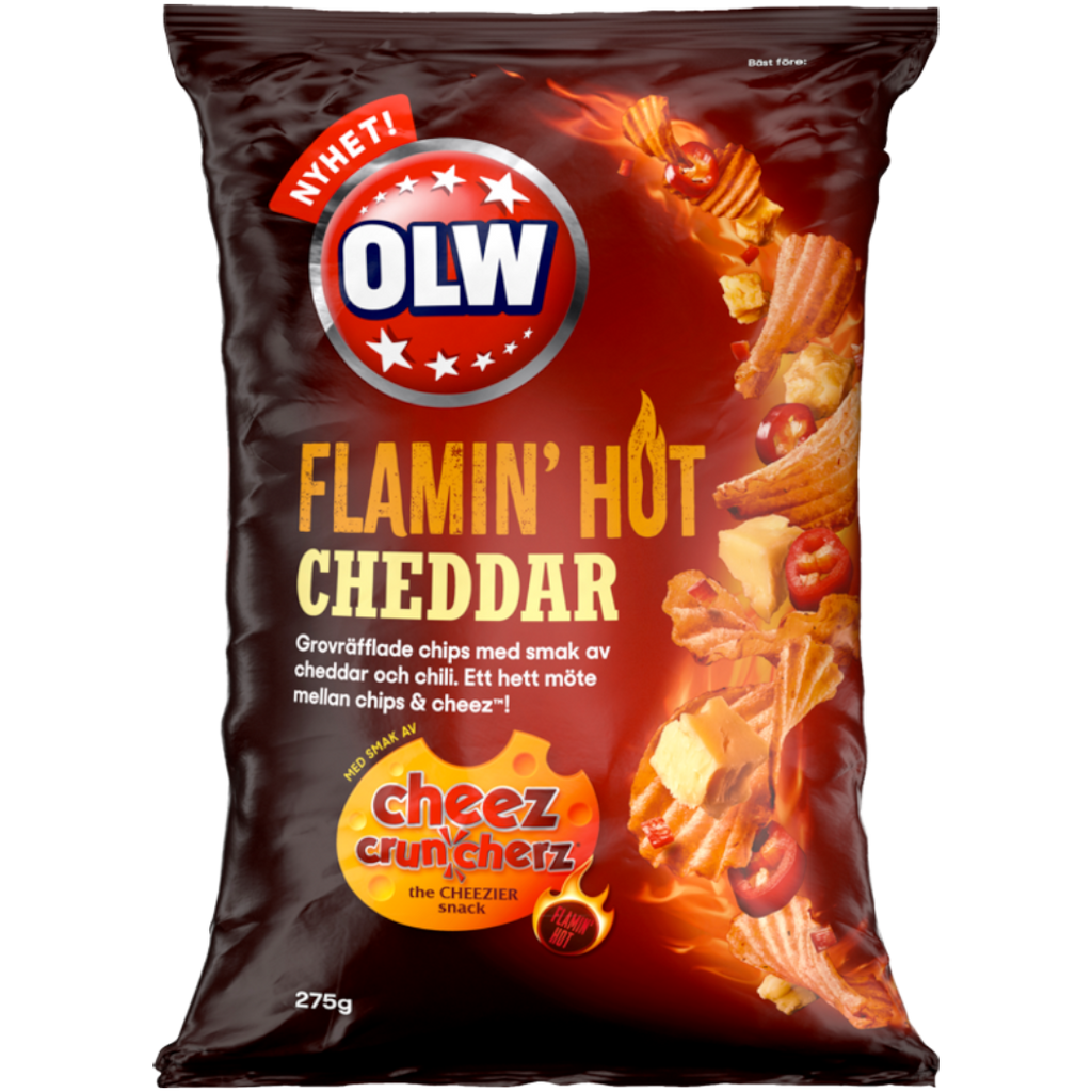 OLW Flamin' Hot Chilli & Cheddar Flavoured Crisps Family Bag (Sweden) - 9.7oz (275g)