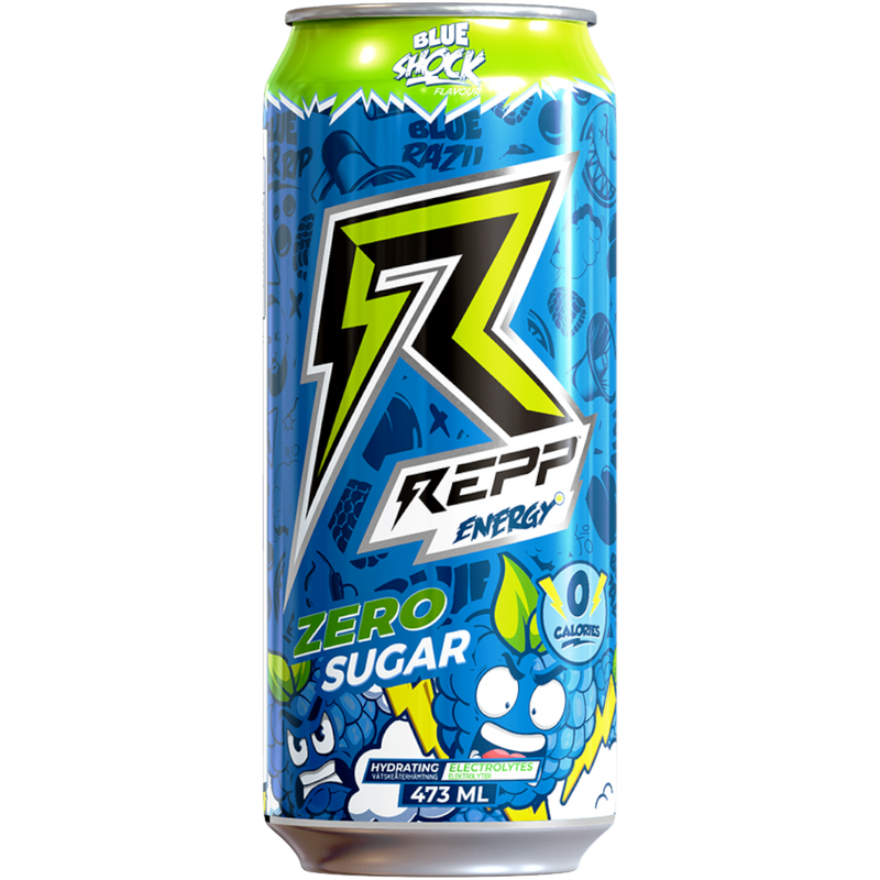 REPP (RAZE) Energy Blue Shock Zero Sugar Energy Drink (Swedish) - 16fl.oz (473ml)