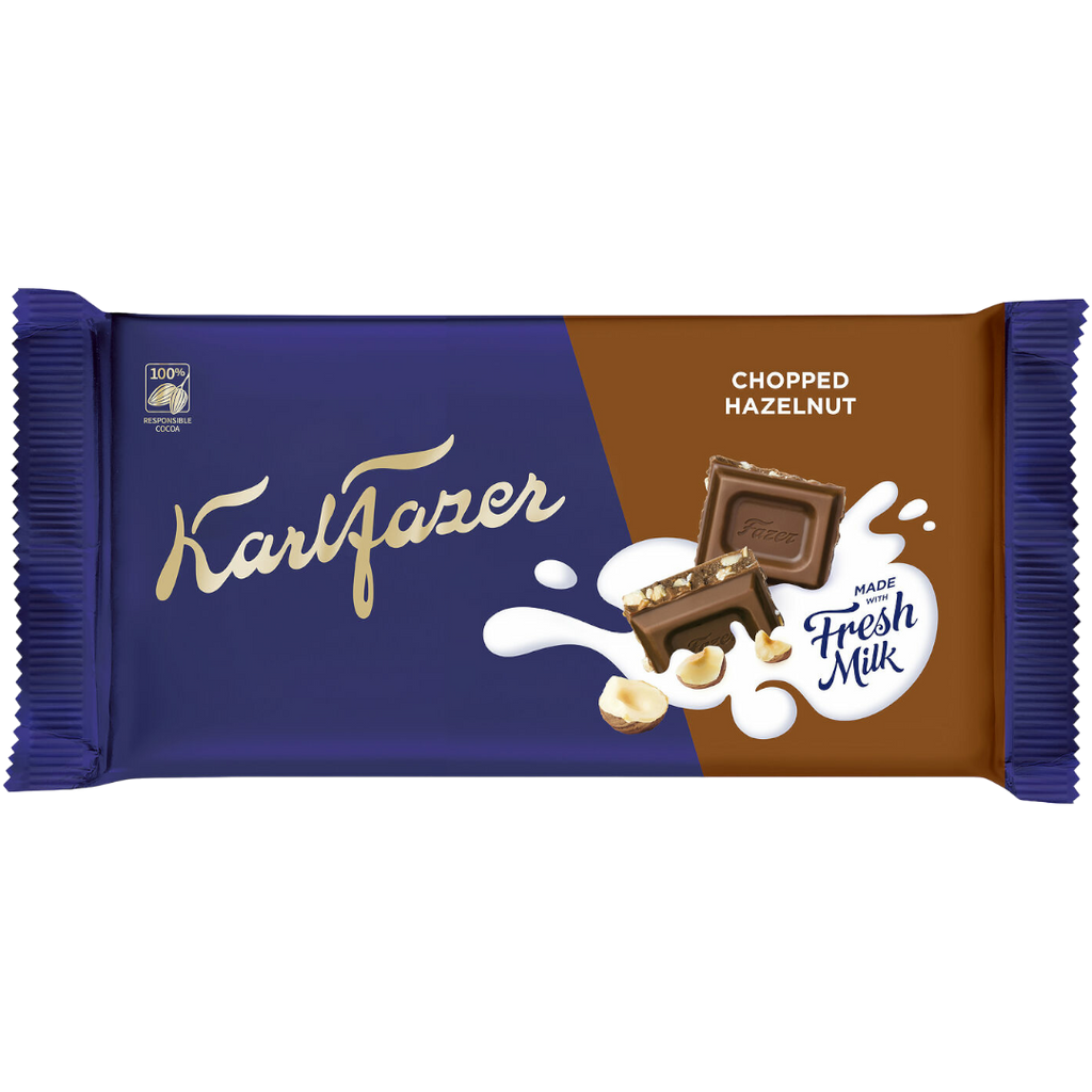 Karl Fazer Milk Chocolate With Chopped Hazelnuts Block (Finland) - 5.1oz (145g)