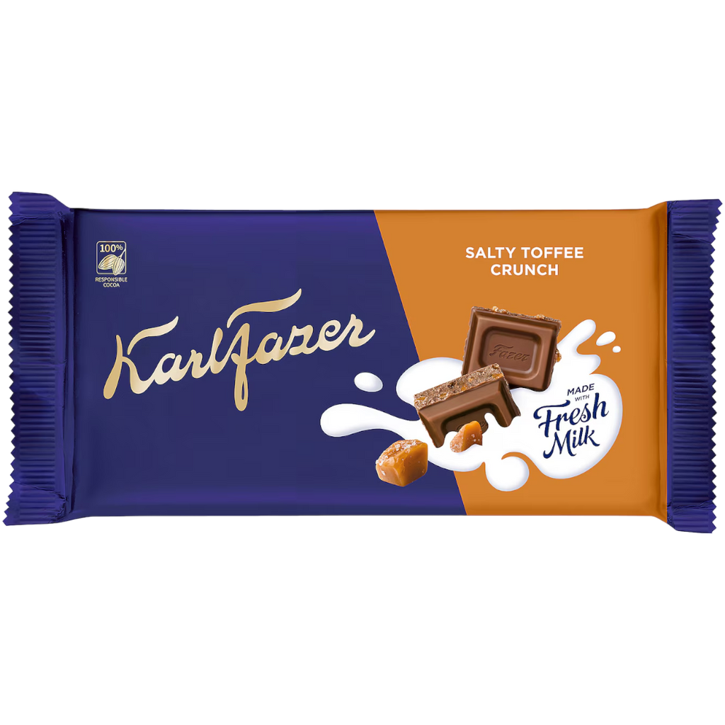 Karl Fazer Salty Toffee Crunch Milk Chocolate Block (Finland) - 5.1oz (145g)