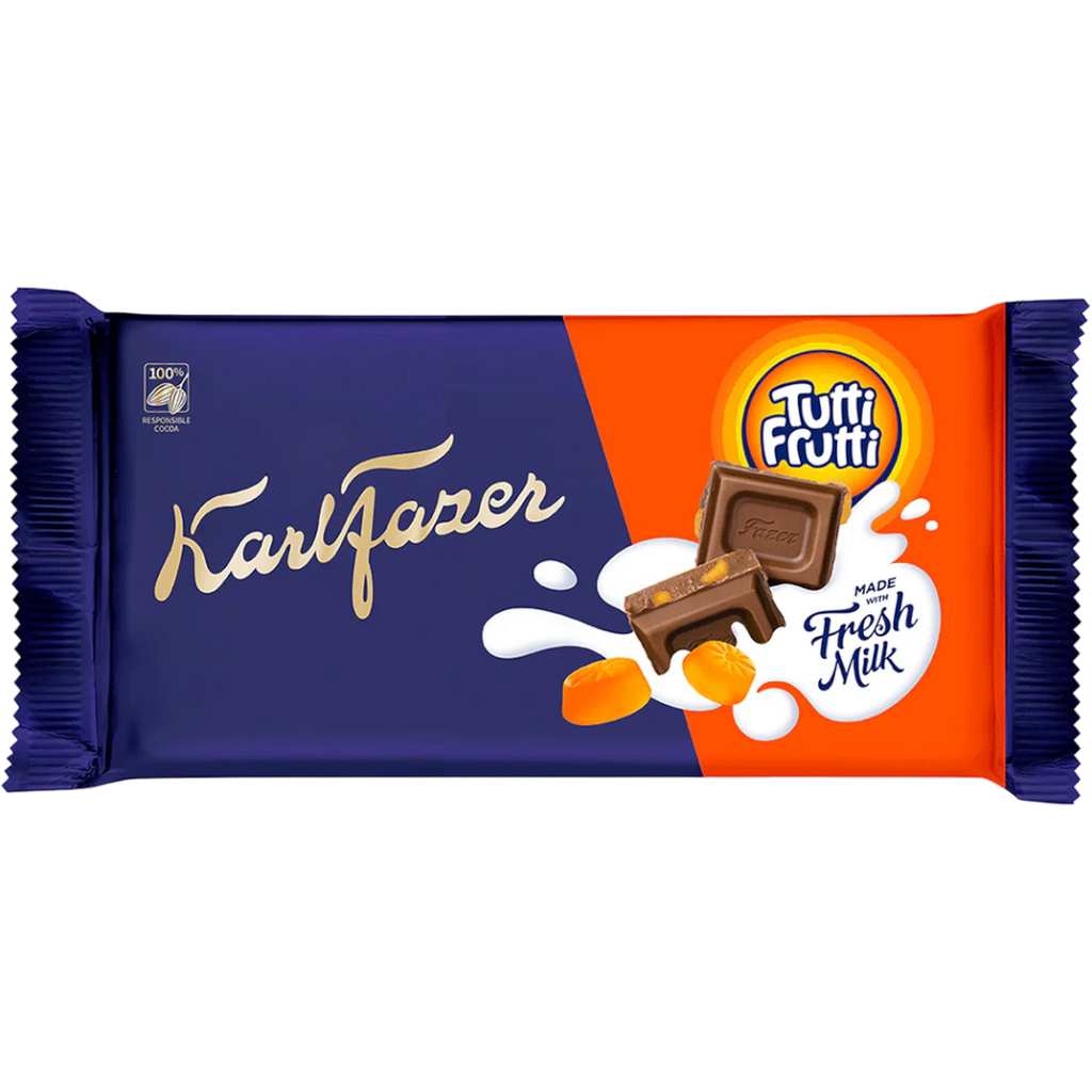 Karl Fazer Tutti Frutti Milk Chocolate Block (Finland) - 5.1oz (145g)