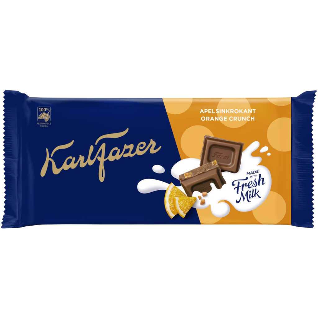 Karl Fazer Orange Crunch Milk Chocolate Block (Finland) - 5.1oz (145g)