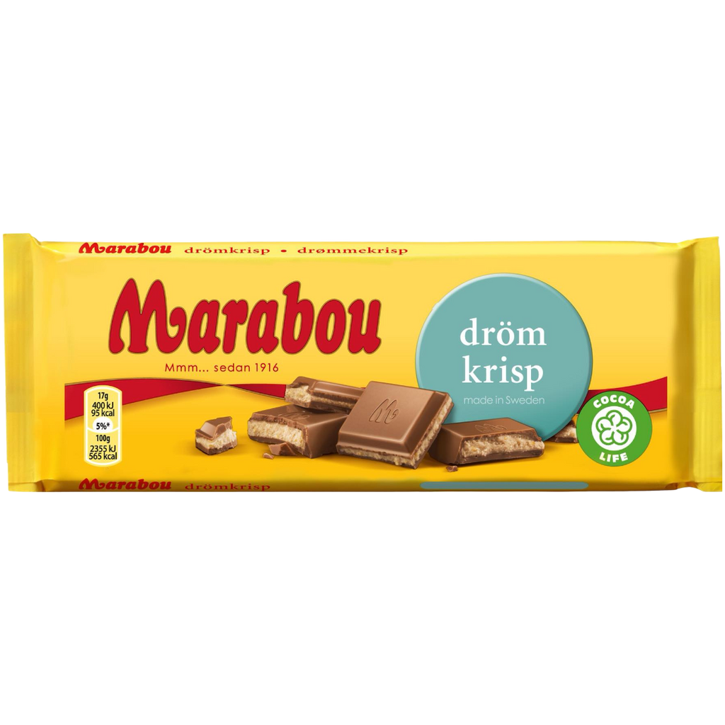 Marabou Drömkrisp (Hazelnut Nougat, Crisps & Salt) Chocolate Block (Sweden) - 3.53oz (100g) BB:24/07/2024