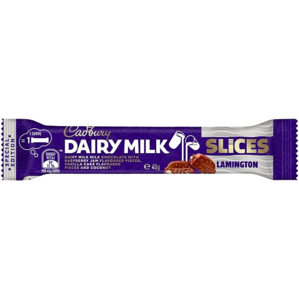 Cadbury Dairy Milk Slices Lamington Chocolate Bar (Australia) - 1.59oz (45g)