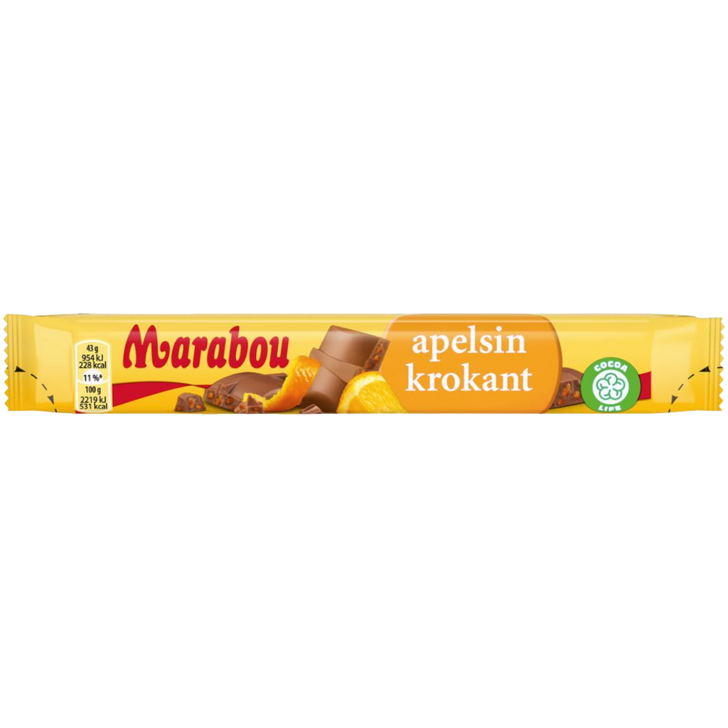 Marabou Apelsinkrokant (Orange Crisp) Milk Chocolate Bar (Sweden) - 1.52oz (43g)