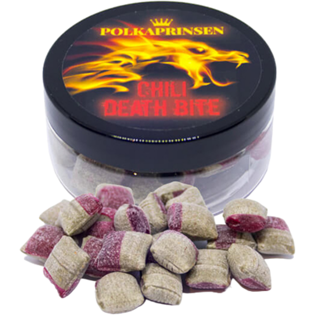 Polkaprinsen Chili Death Bite (Chilli & Liquorice Hard Caramels) (Swedish) - 1.76oz (50g)