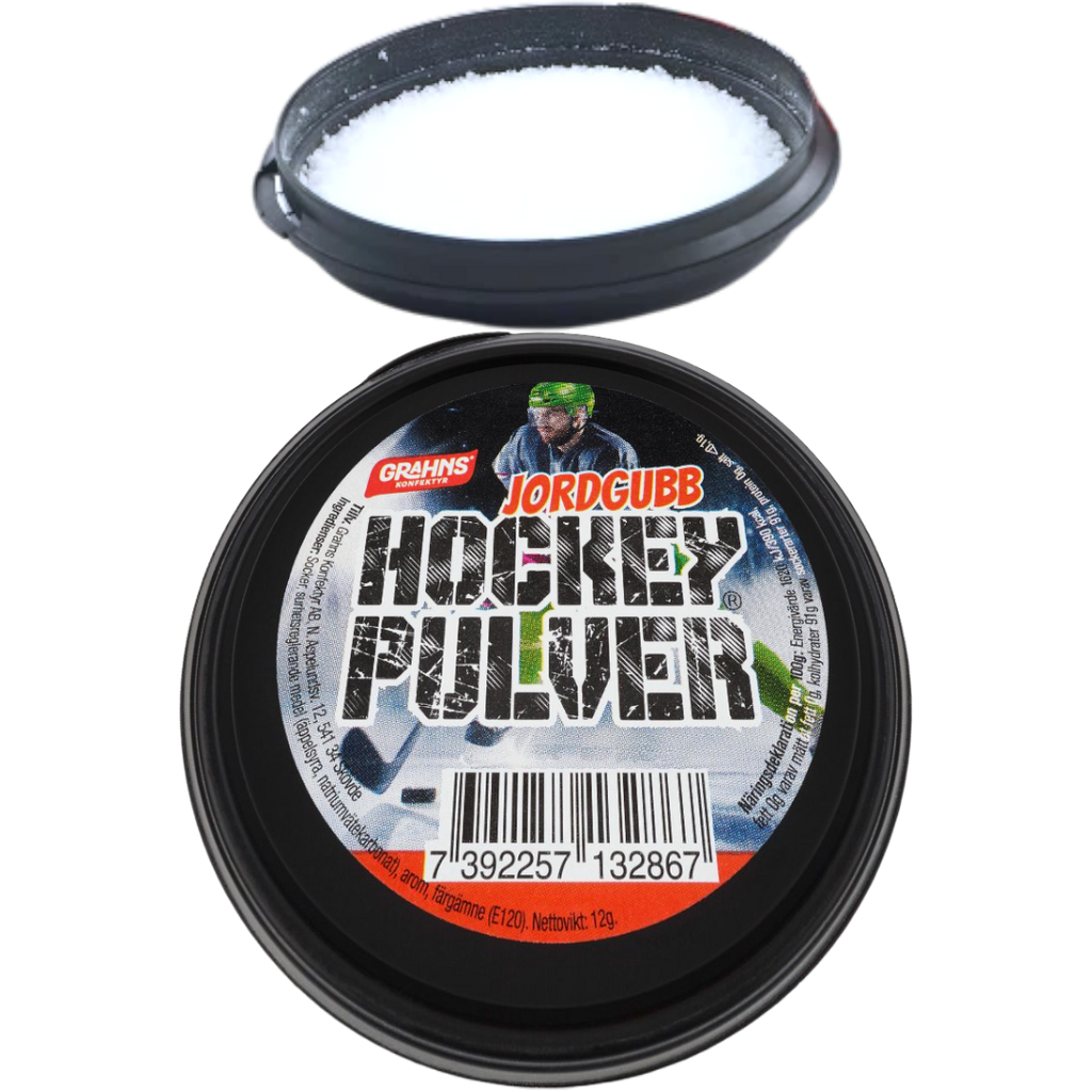 Hockey Puck Pulver Jordgubb (Strawberry Super Sour Powder Puck) (Swedish) - 0.42oz (12g)