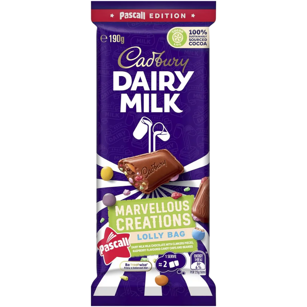 Cadbury Dairy Milk Marvellous Creations Pascall Lolly Bag Chocolate Block (Australia) - 6.7oz (190g)