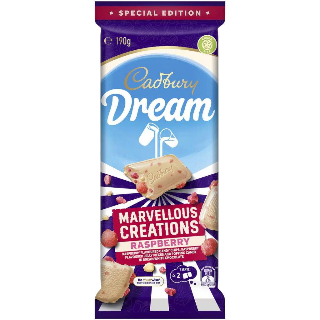 Cadbury Dream Marvellous Creations Raspberry Chocolate Block (Australia) - 6.7oz (190g)