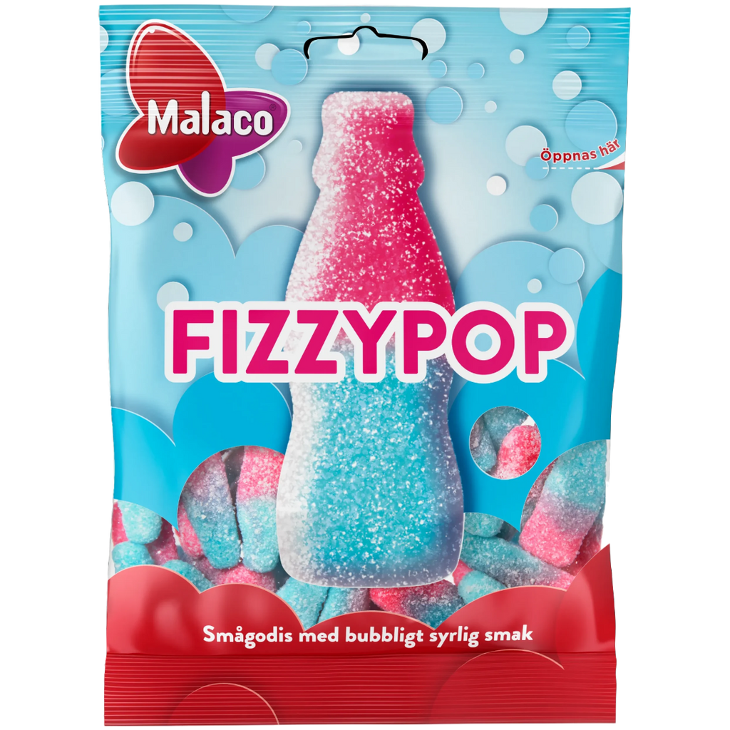 Malaco Fizzypop (Super Fizzy Bubblegum Bottles) Peg Bag (Sweden) - 2.82oz (80g)