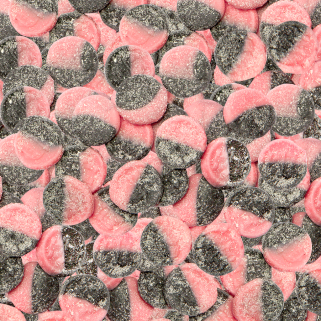 Kryptoniter Mjuka (Sour Raspberry & Liquorice Gummy Discs) (Swedish)