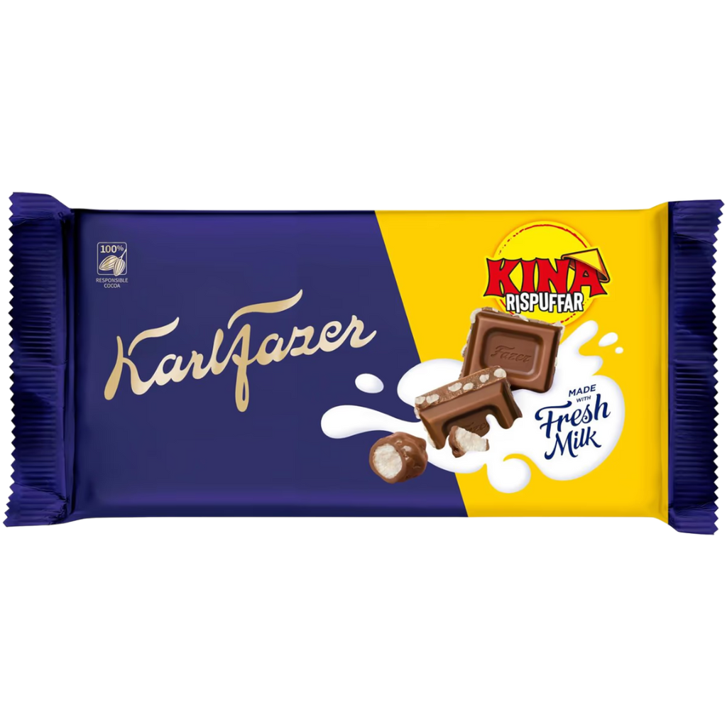 Karl Fazer Kina Rispuffar (Milk Chocolate With Rice Puffs) Block (Finland) - 4.4oz (125g)