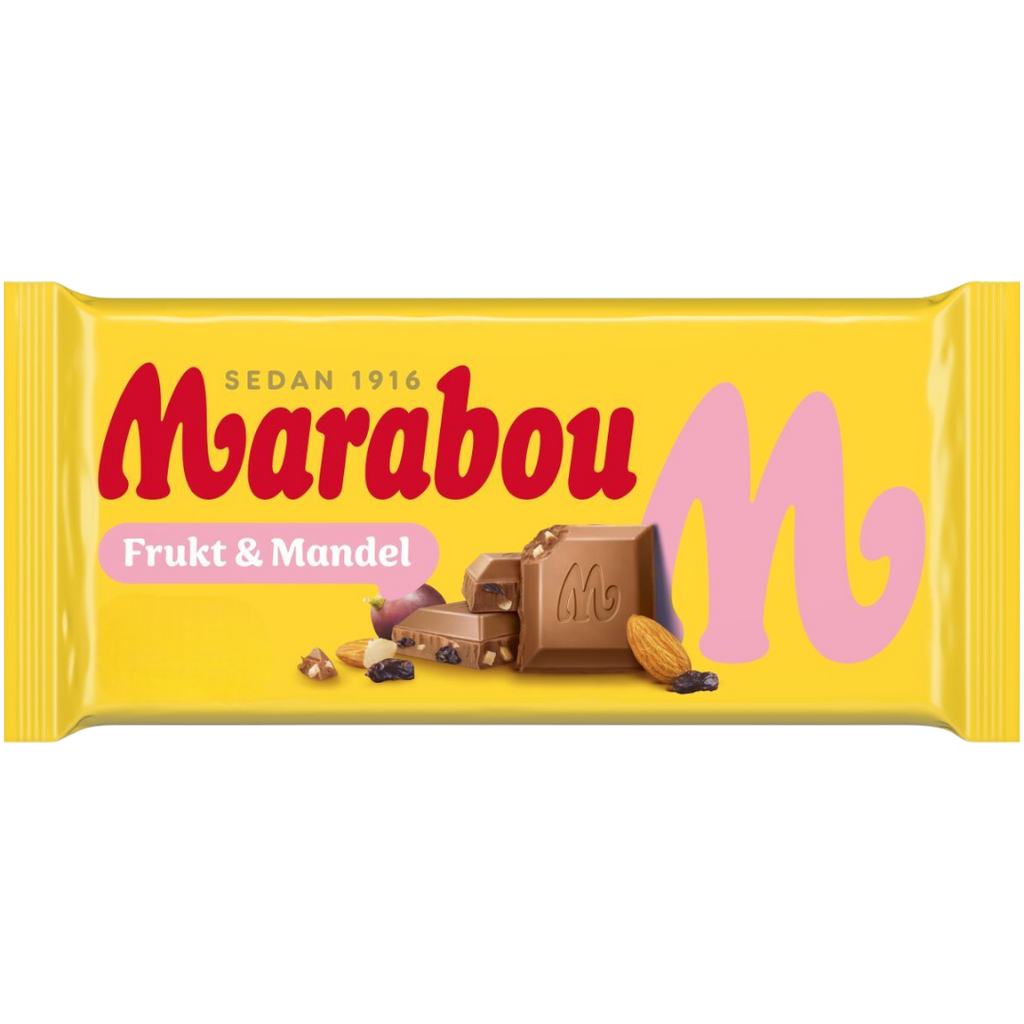 Marabou Frukt & Mandel (Fruit & Almond) Chocolate Block (Sweden) - 3.53oz (100g)