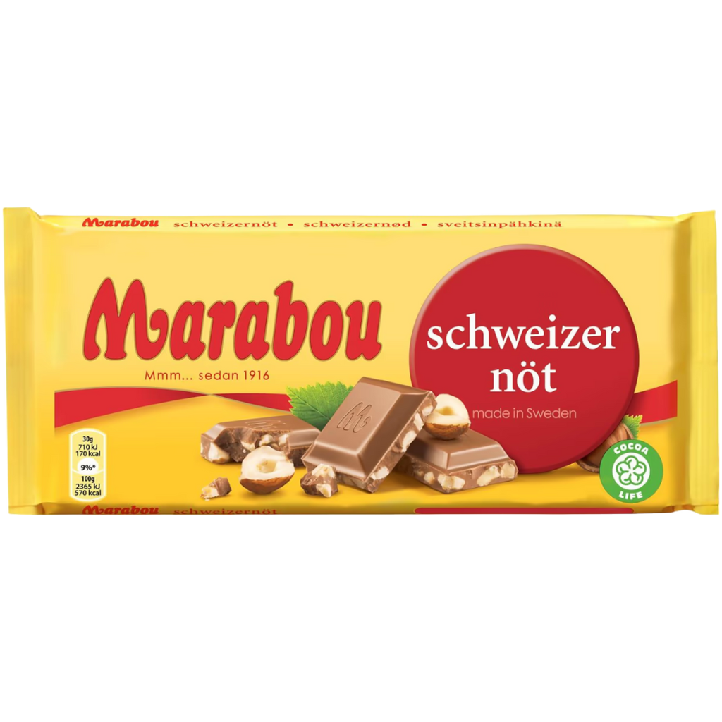 Marabou Schweizernöt (Chopped Hazelnuts) Chocolate Block (Sweden) - 3.53oz (100g)