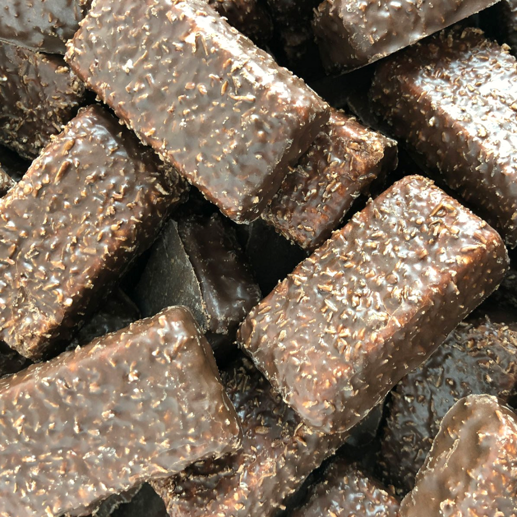 Ancienne Lards Trempe Coco (Chocolate-Coated Coconut Marshmallow Bricks) (Belgian)