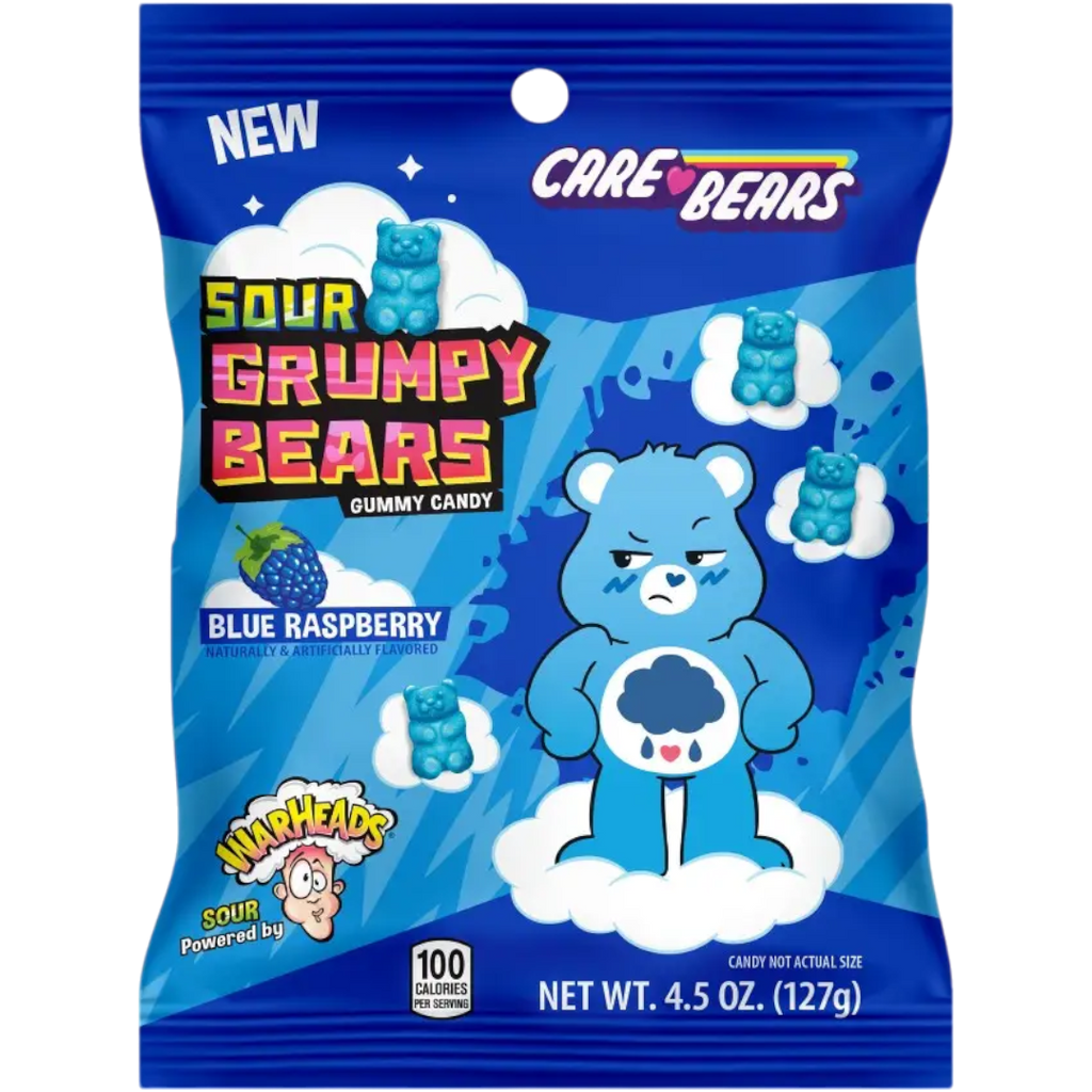 Warheads Care Bears Blue Raspberry Sour Grumpy Bears Peg Bag - 4.5oz (127g)