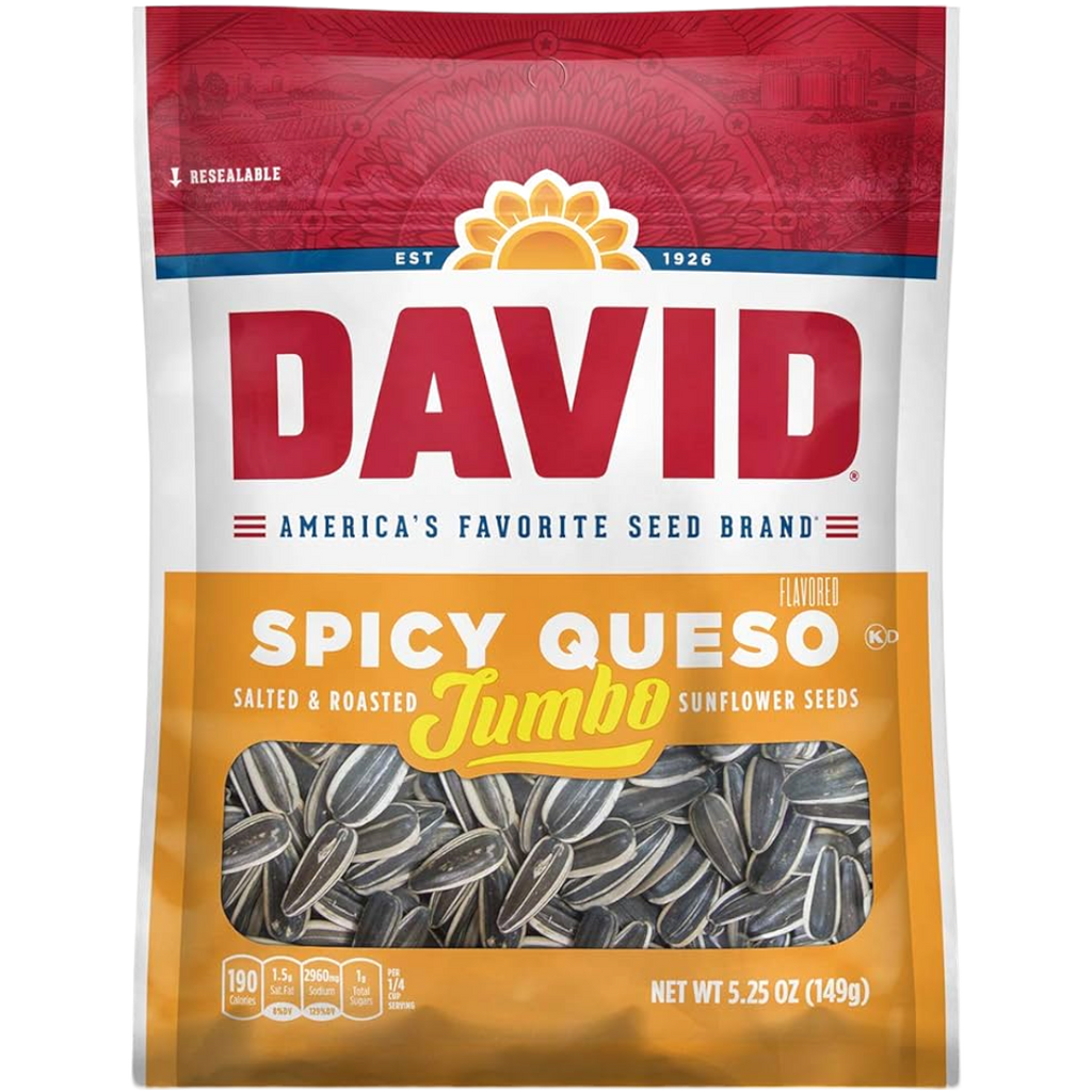 David's Jumbo Sunflower Seeds Spicy Queso Flavour - 5.25oz (149g)