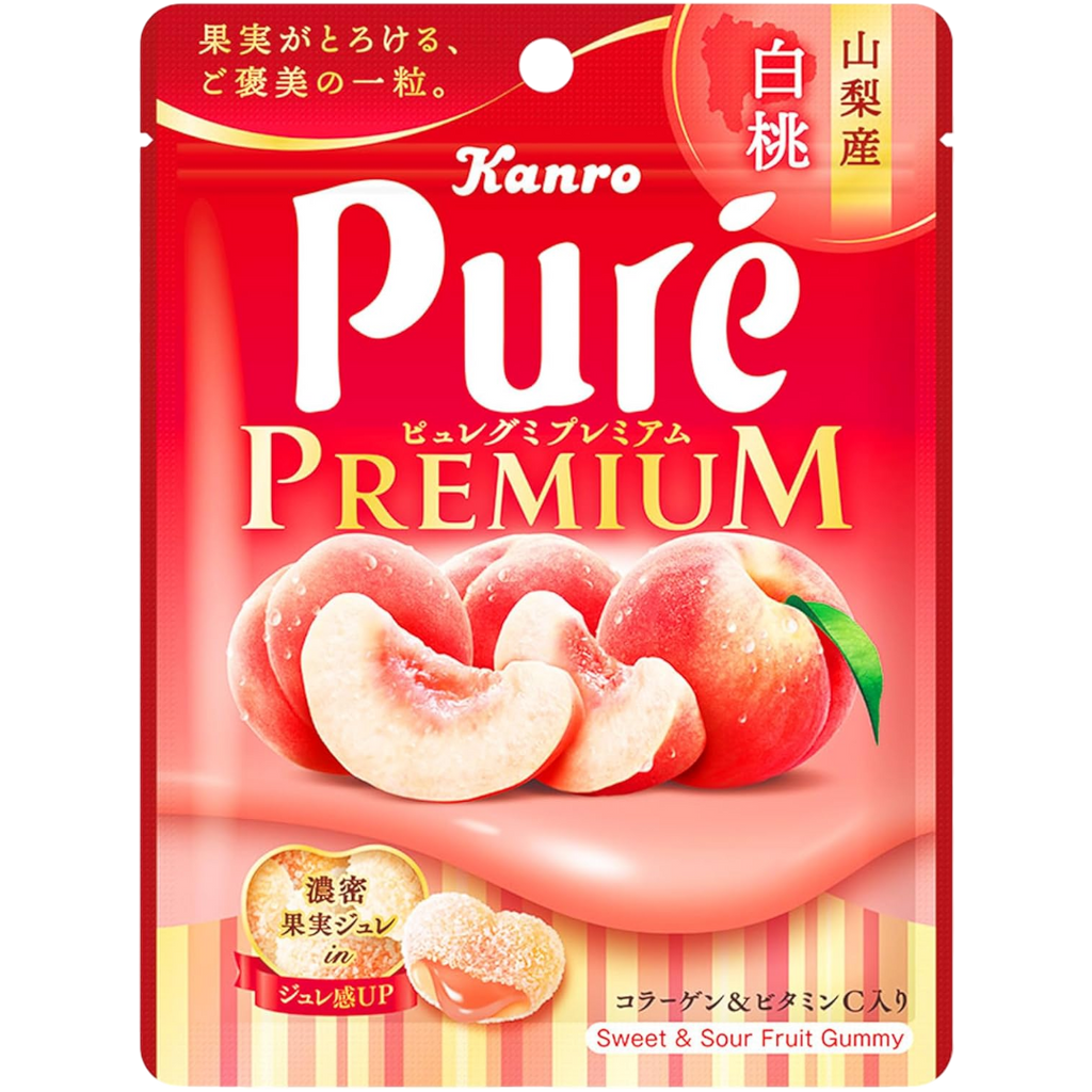 Kanro Pure Premium Yamanashi White Peach Juice-Filled Candy (Japan) - 1.91oz (54g)