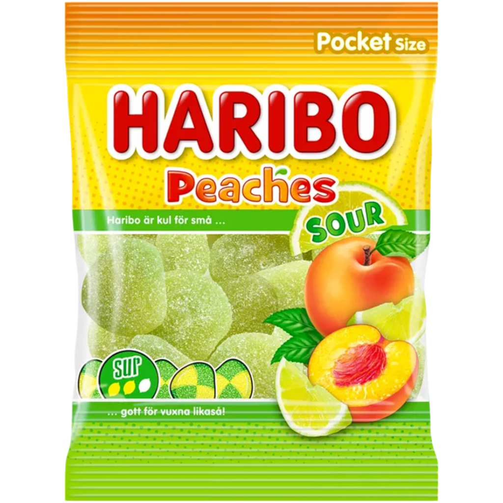 Haribo Sour Peaches Peg Bag (Swedish) - 2.5oz (70g)