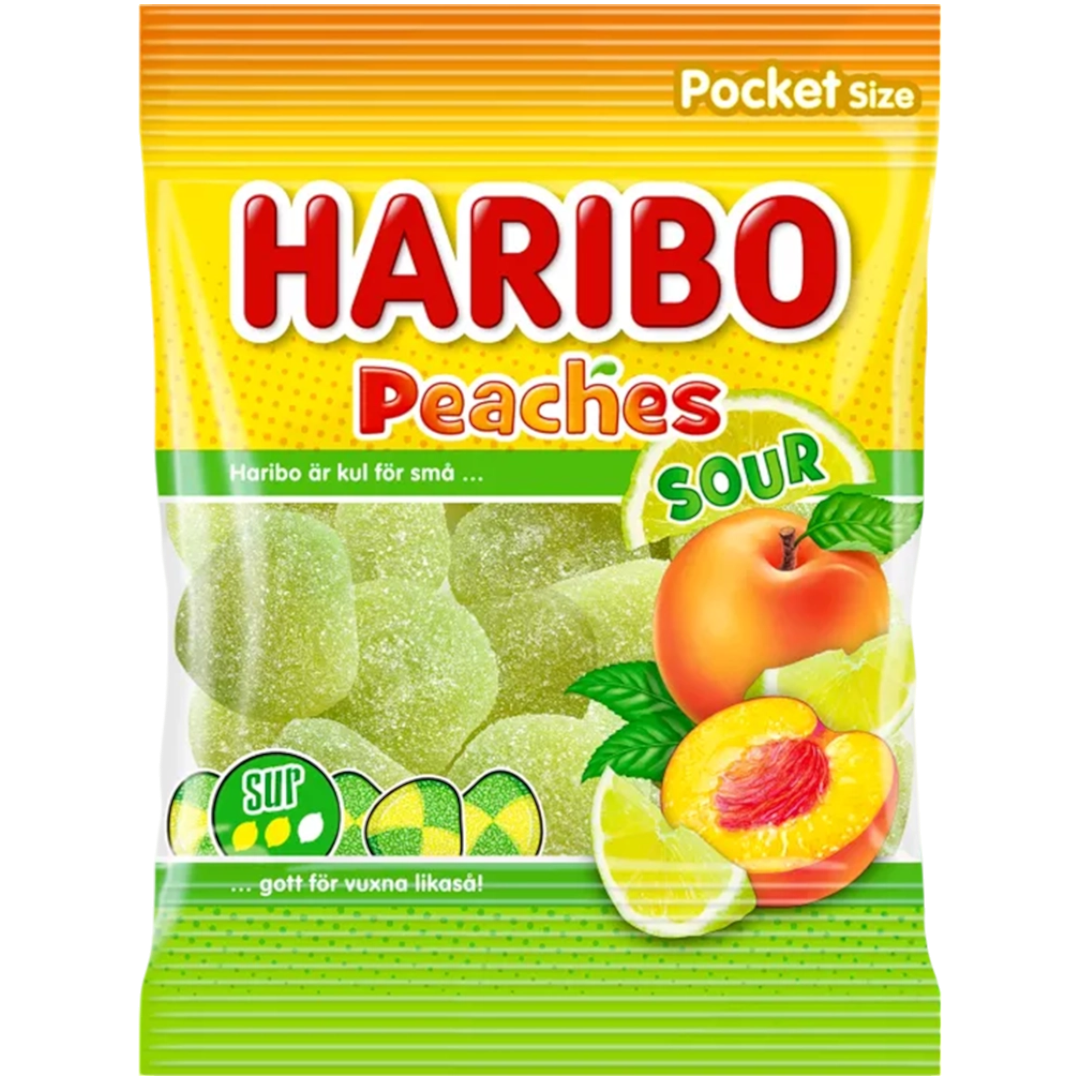 Haribo Sour Peaches Peg Bag (Swedish) - 2.5oz (70g) | Poppin Candy