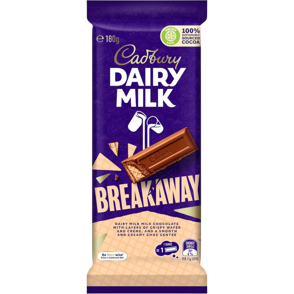 Cadbury Dairy Milk Breakaway Chocolate Block (Australia) - 6.3oz (180g)