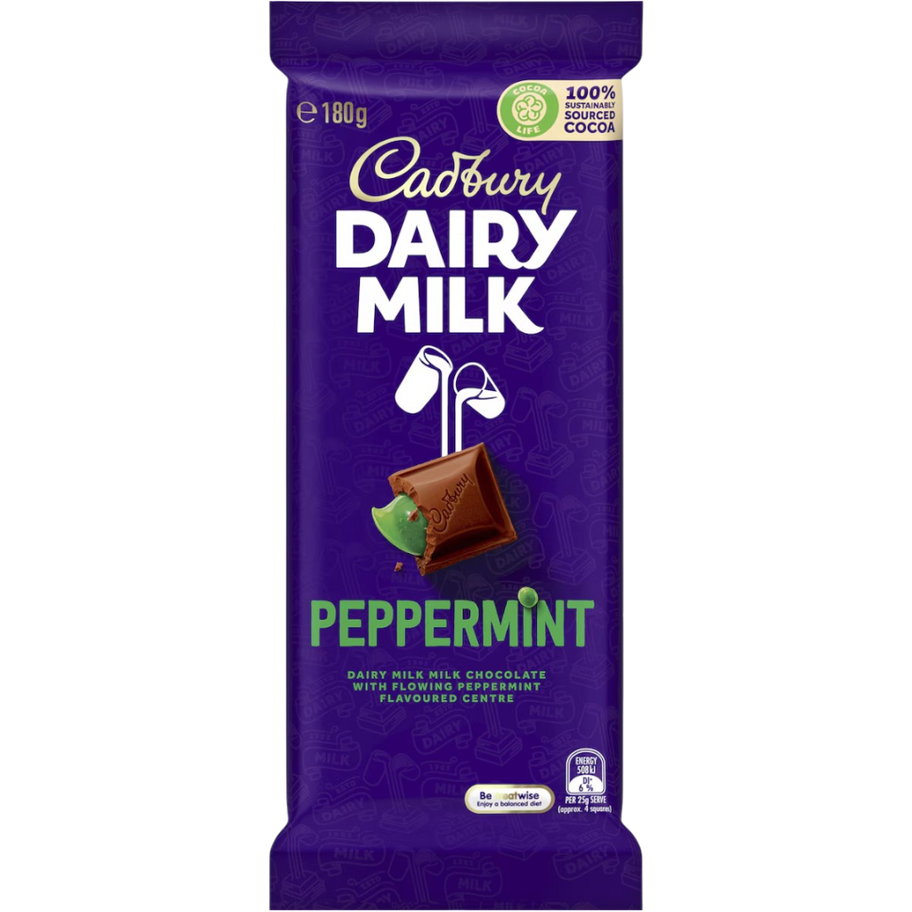 Cadbury Dairy Milk Peppermint Chocolate Block (Australia) - 6.3oz (180g)